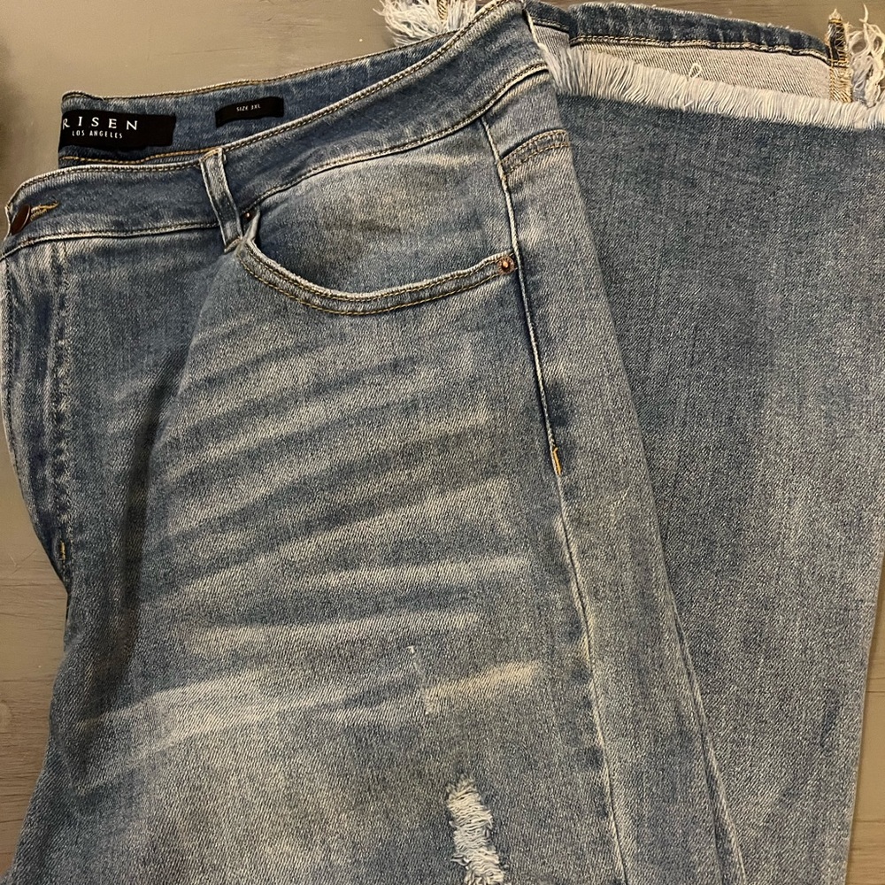 Great condition distressed wide leg jeans. Risen brand.